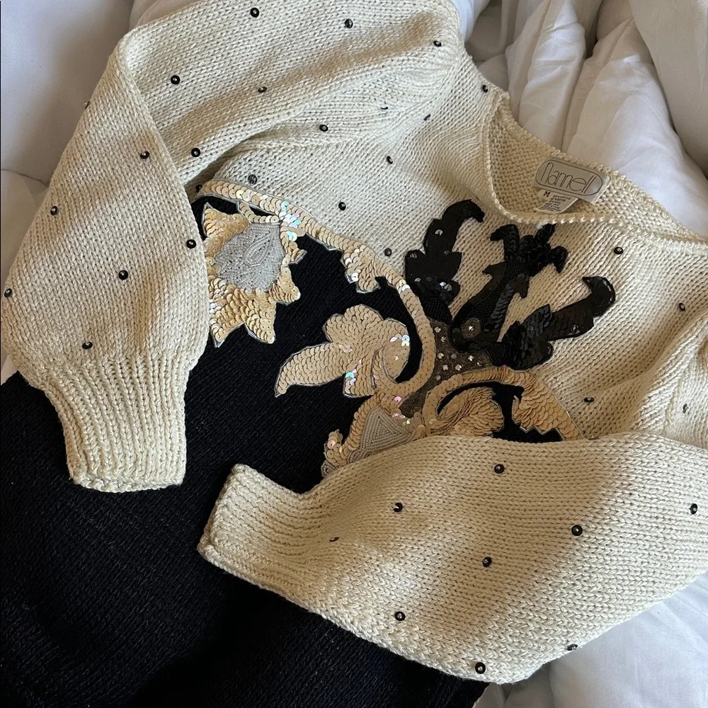 Vintage Nannell Black Cream Sweater Embellishments - Picture 3 of 11
